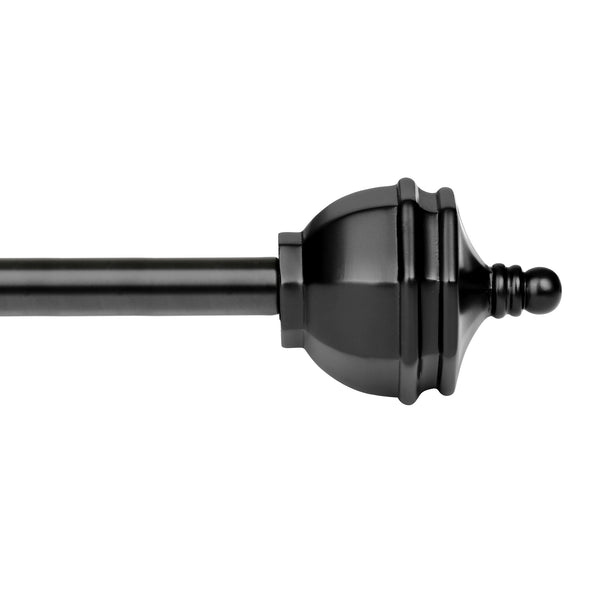 Loft97 D62Z Curtain Rod with Decorative Urn Finial, 28-48", Black