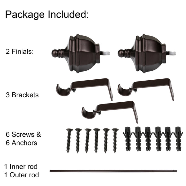 Loft97 D64RB Curtain Rod with Decorative Urn Finial, 48-86", Bronze