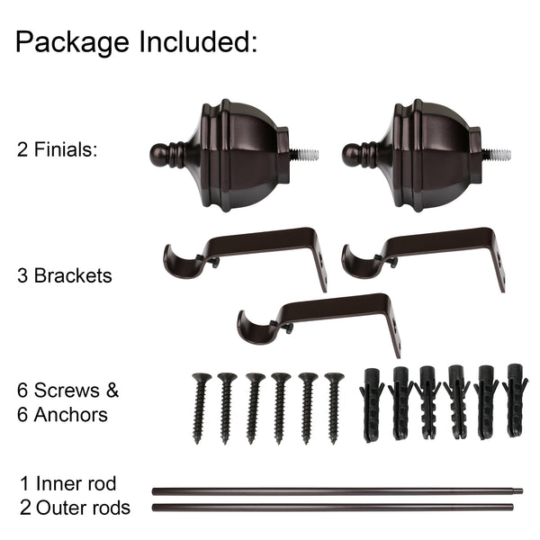 Loft97 D68RB Curtain Rod with Decorative Urn Finial, 86-120", Bronze