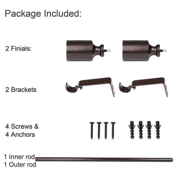 Loft97 D72RB Wall Mounted 3/4 Inch Curtain Rod - Curtain Rods For Windows 28 to 48 Inch, Adjustable Drapery Rods, Oil rubbed bronze Curtain Rods, Bedroom & Living Room Decorative Curtain Rods, Tapestry Poles (Oil rubbed bronze, 28"-48")