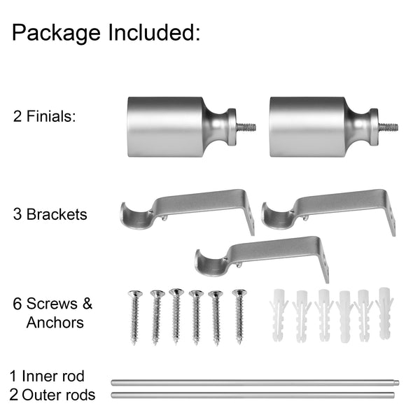 Loft97 D78N Wall Mounted 3/4 Inch Curtain Rod - Curtain Rods For Windows 86 to 120 Inch, Adjustable Drapery Rods, Curtain Rods, Bedroom & Living Room Decorative Curtain Rods, Tapestry Poles, Nickel