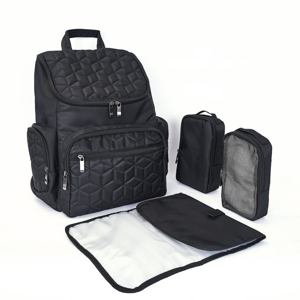 Loft97 Textured Baby Diaper Bag, Waterproof with Changing Mat, Pockets, and Insulated Pouch, Black