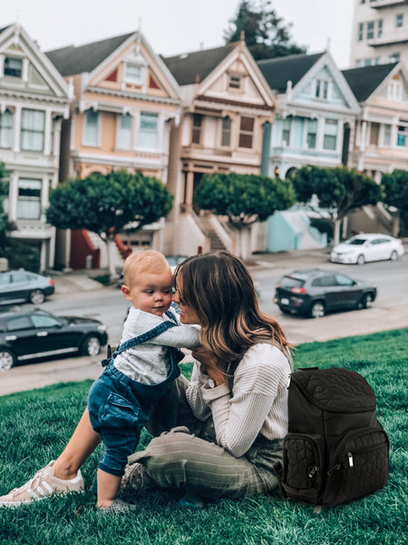 Loft97 Textured Baby Diaper Bag, Waterproof with Changing Mat, Pockets, and Insulated Pouch, Black