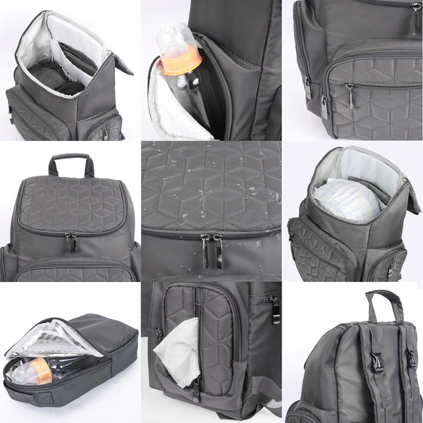 Loft97 Textured Baby Diaper Bag, Waterproof with Changing Mat, Pockets, and Insulated Pouch, Gray