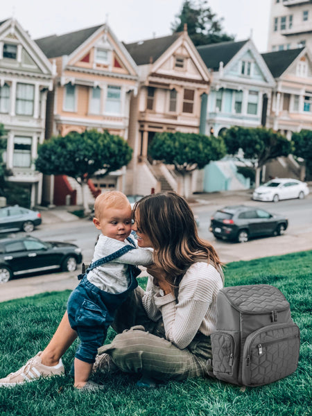 Loft97 Textured Baby Diaper Bag, Waterproof with Changing Mat, Pockets, and Insulated Pouch, Gray