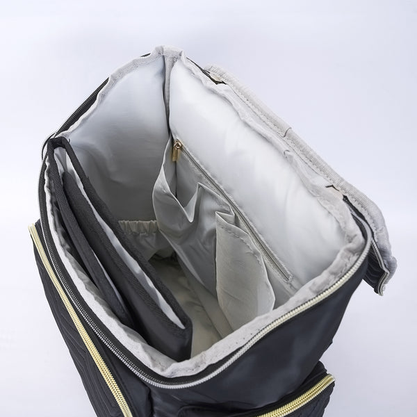 Loft97 Textured Chevron Baby Diaper Bag, Waterproof with Changing Mat, Pockets, and Stroller Straps, Black