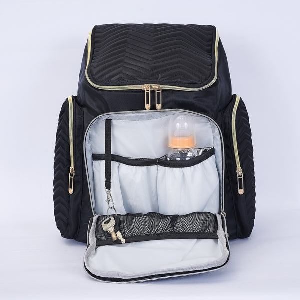 Loft97 Textured Chevron Baby Diaper Bag, Waterproof with Changing Mat, Pockets, and Stroller Straps, Black