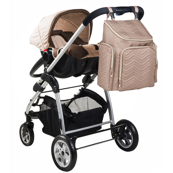 Loft97 Textured Chevron Baby Diaper Bag, Waterproof with Changing Mat, Pockets, and Stroller Straps, Khaki