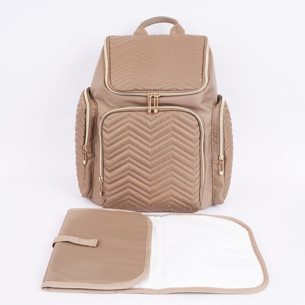 Loft97 Textured Chevron Baby Diaper Bag, Waterproof with Changing Mat, Pockets, and Stroller Straps, Khaki