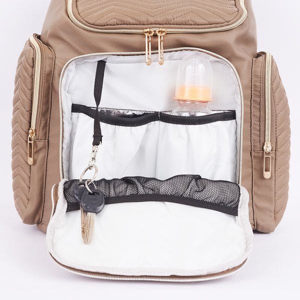 Loft97 Textured Chevron Baby Diaper Bag, Waterproof with Changing Mat, Pockets, and Stroller Straps, Khaki