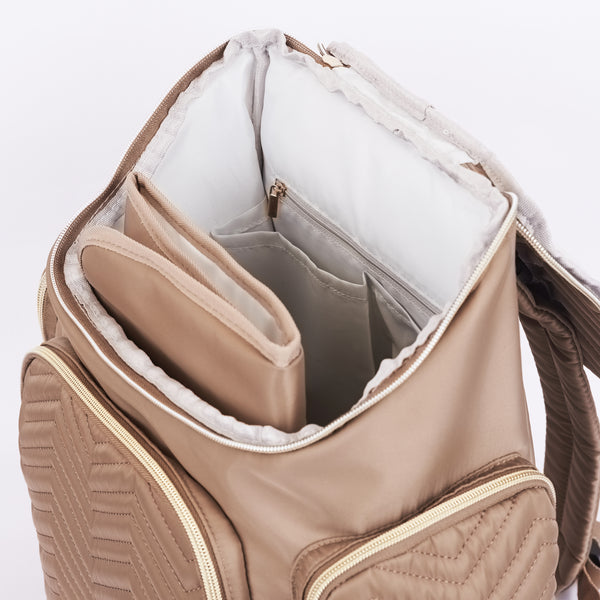 Loft97 Textured Chevron Baby Diaper Bag, Waterproof with Changing Mat, Pockets, and Stroller Straps, Khaki
