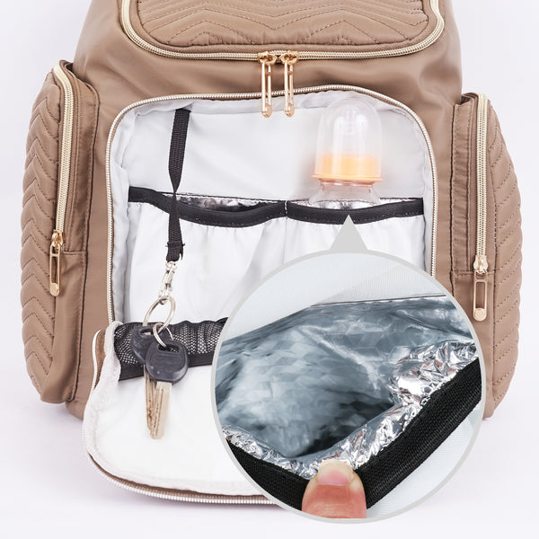 Loft97 Textured Chevron Baby Diaper Bag, Waterproof with Changing Mat, Pockets, and Stroller Straps, Khaki