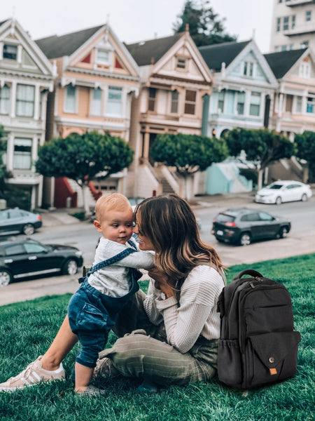 Loft97 Waterproof Baby Diaper Bag with Changing Mat, Pockets, and Stroller Straps, Black