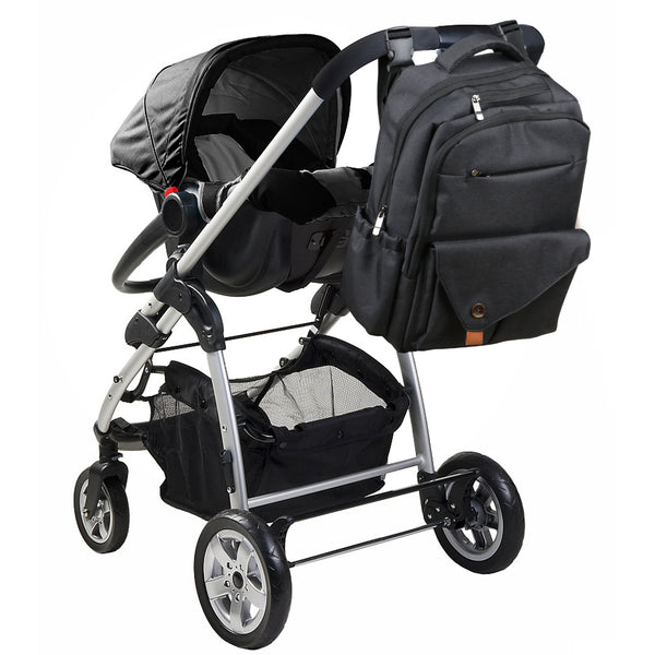 Loft97 Waterproof Baby Diaper Bag with Changing Mat, Pockets, and Stroller Straps, Black