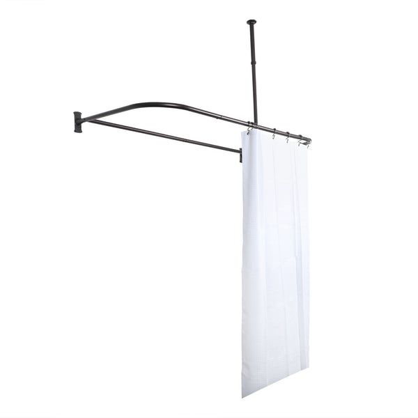 Loft97 DR1XX Rustproof Wall Mounted Aluminum D-shape Shower Rod With Ceiling Support for Freestanding Tubs, 60 Inch Large Size by 25 Inch