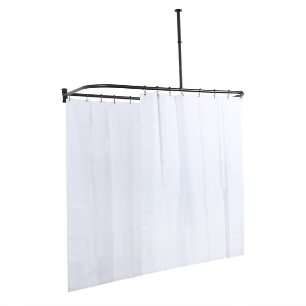 Loft97 DR1XX Rustproof Wall Mounted Aluminum D-shape Shower Rod With Ceiling Support for Freestanding Tubs, 60 Inch Large Size by 25 Inch