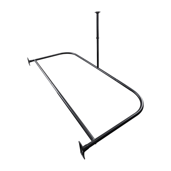 Loft97 DR9XX Rustproof Wall Mounted Aluminum D-shape Shower Curtain Rods With Ceiling Support for Freestanding Tubs, 60 Inch Large Size by 25 Inch, with White Shower curtain 180x70 inch