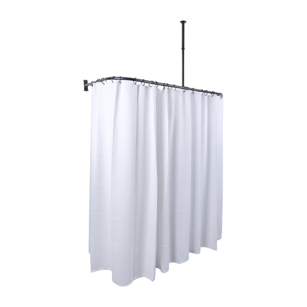 Loft97 DR9XX Rustproof Wall Mounted Aluminum D-shape Shower Curtain Rods With Ceiling Support for Freestanding Tubs, 60 Inch Large Size by 25 Inch, with White Shower curtain 180x70 inch
