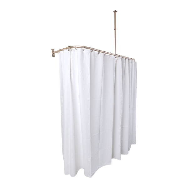 Loft97 DR9XX Rustproof Wall Mounted Aluminum D-shape Shower Curtain Rods With Ceiling Support for Freestanding Tubs, 60 Inch Large Size by 25 Inch, with White Shower curtain 180x70 inch
