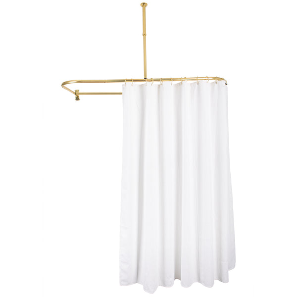 Loft97 DR9XX Rustproof Wall Mounted Aluminum D-shape Shower Curtain Rods With Ceiling Support for Freestanding Tubs, 60 Inch Large Size by 25 Inch, with White Shower curtain 180x70 inch