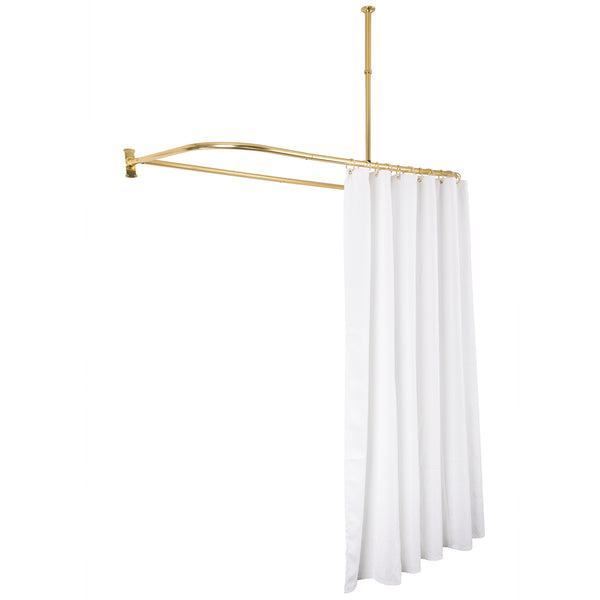Loft97 DR9XX Rustproof Wall Mounted Aluminum D-shape Shower Curtain Rods With Ceiling Support for Freestanding Tubs, 60 Inch Large Size by 25 Inch, with White Shower curtain 180x70 inch