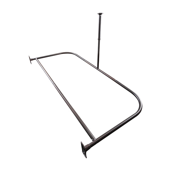 Loft97 DR9XX Rustproof Wall Mounted Aluminum D-shape Shower Curtain Rods With Ceiling Support for Freestanding Tubs, 60 Inch Large Size by 25 Inch, with White Shower curtain 180x70 inch
