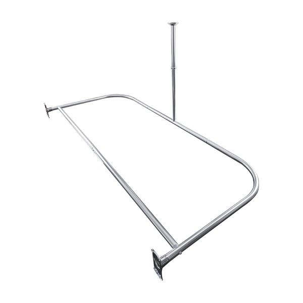 Loft97 DR9XX Rustproof Wall Mounted Aluminum D-shape Shower Curtain Rods With Ceiling Support for Freestanding Tubs, 60 Inch Large Size by 25 Inch, with White Shower curtain 180x70 inch
