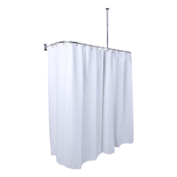 Loft97 DR9XX Rustproof Wall Mounted Aluminum D-shape Shower Curtain Rods With Ceiling Support for Freestanding Tubs, 60 Inch Large Size by 25 Inch, with White Shower curtain 180x70 inch