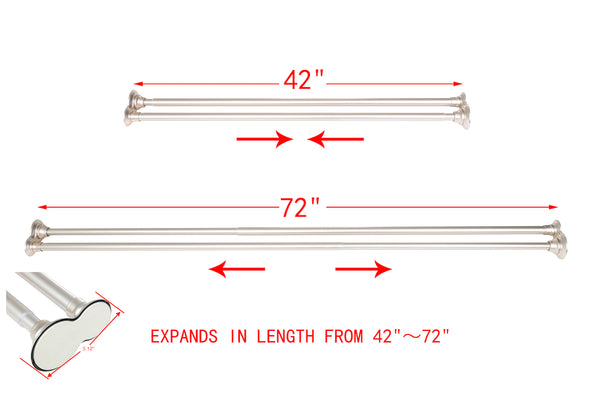 Loft97 DS1XX Adjustable 72-Inch Double Shower Curtain Tension Rods - Rust-Proof Aluminum with  Rubber End Cap, Easy Installation - Extendable, Ideal for Bathroom, Retractable, Wall-to-Wall - No Drilling