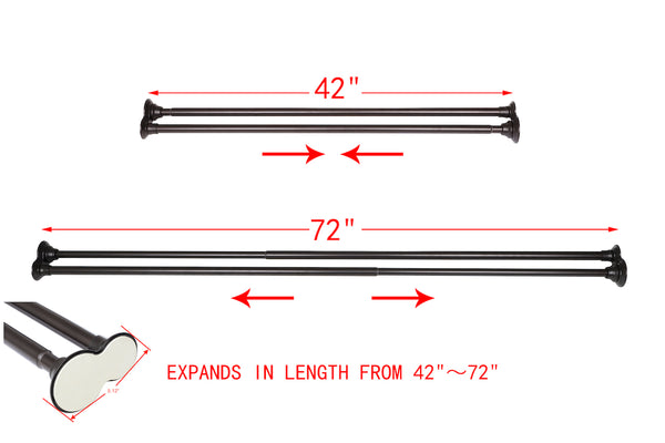 Loft97 DS1XX Adjustable 72-Inch Double Shower Curtain Tension Rods - Rust-Proof Aluminum with  Rubber End Cap, Easy Installation - Extendable, Ideal for Bathroom, Retractable, Wall-to-Wall - No Drilling