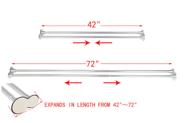 Loft97 DS1XX Adjustable 72-Inch Double Shower Curtain Tension Rods - Rust-Proof Aluminum with  Rubber End Cap, Easy Installation - Extendable, Ideal for Bathroom, Retractable, Wall-to-Wall - No Drilling