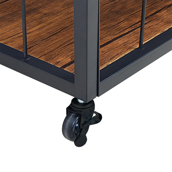 Loft97 FT71WD Rustic, Industrial Bar Cart with Removable Top Tray and Wine Bottle Holder, Space Saving Design