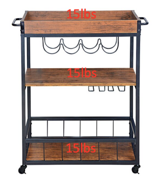 Loft97 FT71WD Rustic, Industrial Bar Cart with Removable Top Tray and Wine Bottle Holder, Space Saving Design