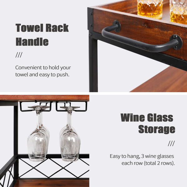 Loft97 FT72WD Rustic, Industrial Bar Cart with Removable Top Tray, Space Saving Design