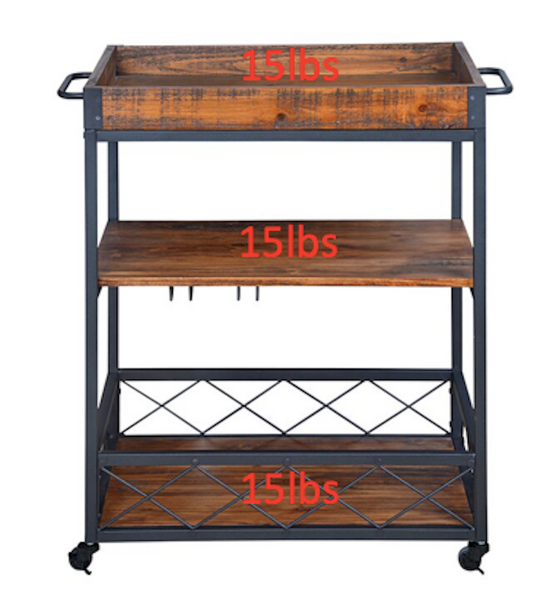 Loft97 FT72WD Rustic, Industrial Bar Cart with Removable Top Tray, Space Saving Design
