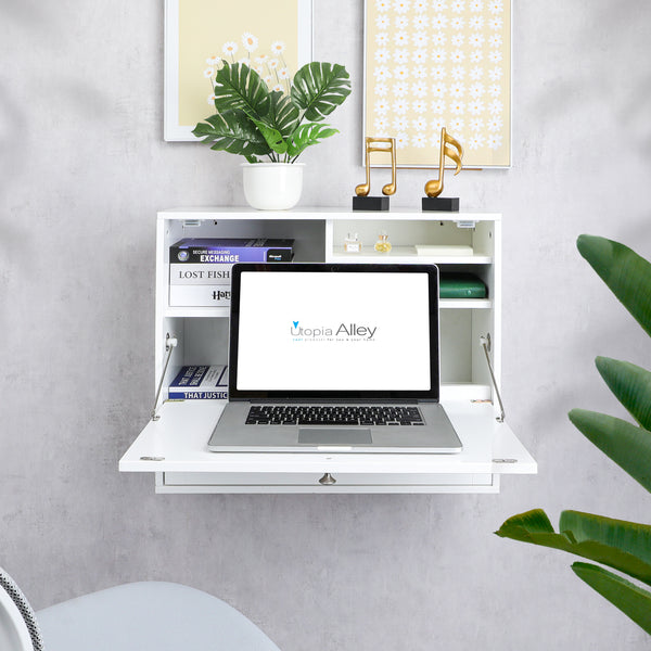 Loft97 FT73WW Space Saving Wall Mount Laptop Desk, White