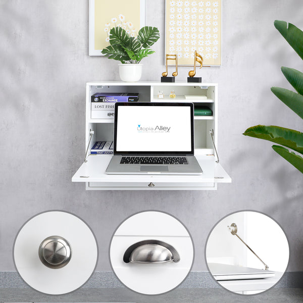 Loft97 FT73WW Space Saving Wall Mount Laptop Desk, White