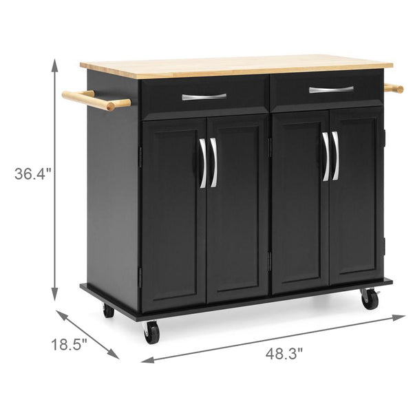 Loft97 Kitchen Cart with Storage Cabinets, Handles, Rolling Kitchen Island, Black