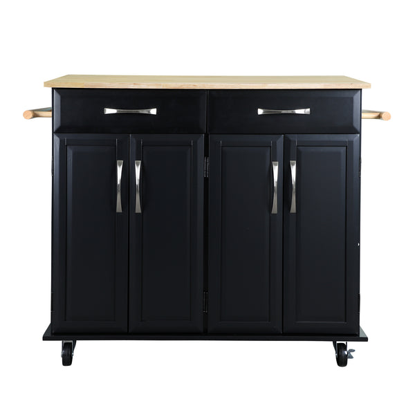 Loft97 Kitchen Cart with Storage Cabinets, Handles, Rolling Kitchen Island, Black