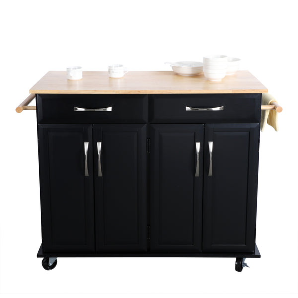 Loft97 Kitchen Cart with Storage Cabinets, Handles, Rolling Kitchen Island, Black