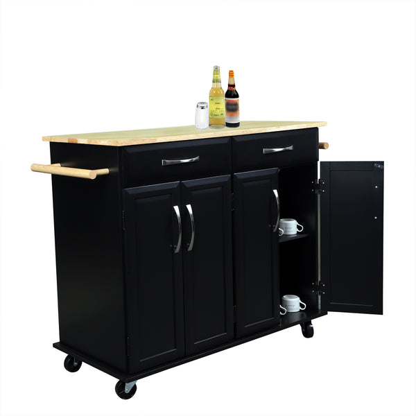 Loft97 Kitchen Cart with Storage Cabinets, Handles, Rolling Kitchen Island, Black