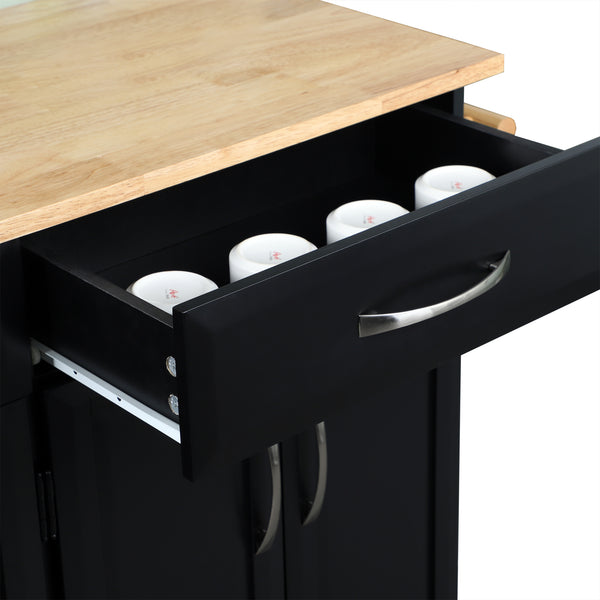 Loft97 Kitchen Cart with Storage Cabinets, Handles, Rolling Kitchen Island, Black