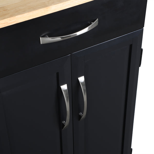 Loft97 Kitchen Cart with Storage Cabinets, Handles, Rolling Kitchen Island, Black