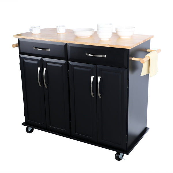 Loft97 Kitchen Cart with Storage Cabinets, Handles, Rolling Kitchen Island, Black