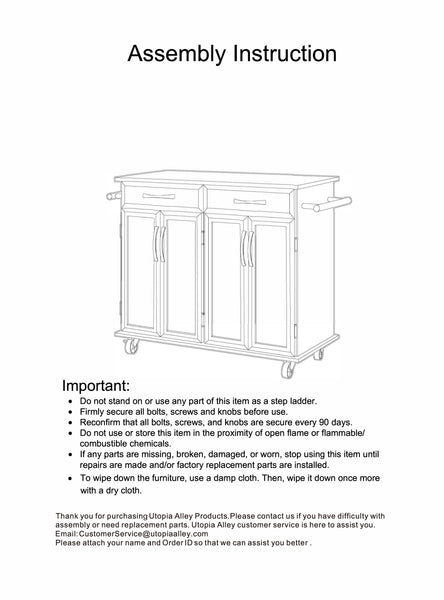 Loft97 Kitchen Cart with Storage Cabinets, Handles, Rolling Kitchen Island, Black