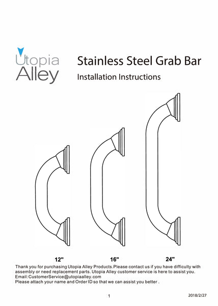 Loft97 GB16SS Decorative Shower Safety Grab Bar, 16", Polished Stainless Steel