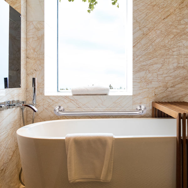 Loft97 GB24BN Decorative Shower Grab Bar - 24" Brushed Nickel Bathroom Grab Bars for Seniors - Non-Slip Bathroom and Household Handicap Safety Bar, Bathroom Bars for Elderly, Wall Handle Secure Grip, & Home Care Accessories