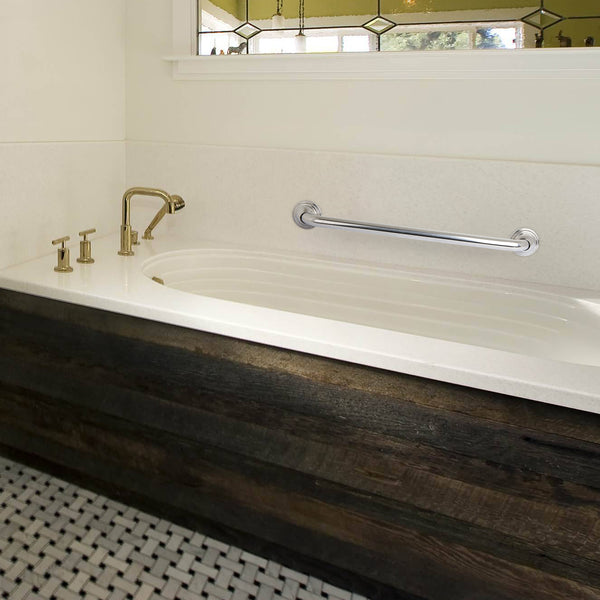 Loft97 GB24SS Decorative Shower Grab Bar - 24", Polished Stainless Steel Bathroom Grab Bars for Seniors - Non-Slip Bathroom and Household Handicap Safety Bar, Bathroom Bars for Elderly, Wall Handle Secure Grip, & Home Care Accessories