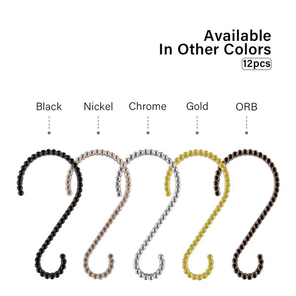 Loft97 HK11XX Shower Rings, Shower Curtain Rings for Bathroom,  Rustproof Zinc Shower Curtain Hooks Rings, S Shaped Hooks for Shower Curtains,  Set of 12