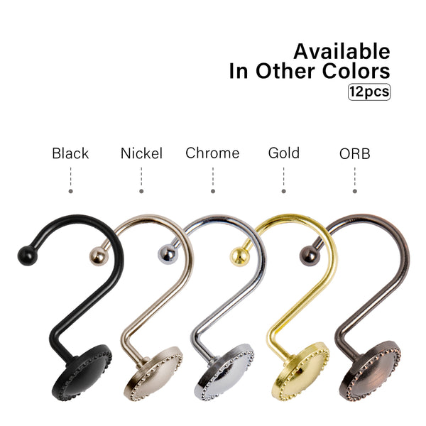 Loft97 HK13XX Shower Rings Hooks, Shower Curtain Rings Hooks for Bathroom, Rustproof Zinc Shower Curtain Hooks Rings, Set of 12